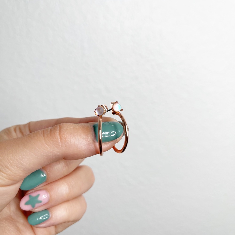 Pura Vida Rose Gold Tone Front Facing Hoop Earrings with Iridescent Moonstone